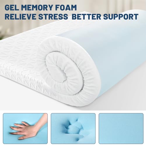 3 Inch Gel Memory Foam Mattress Topper Queen Size, Cooling Bed Topper for Comfort Body Support & Pressure Relief with Removable Breathable Soft Cover, CertiPUR-US Certified