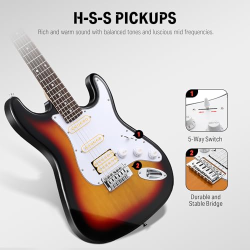 Donner DST-100B 39 Inch Electric Guitar Beginner Kit Solid Body Full Size Black HSS for Starter, with Amplifier, Bag, Digital Tuner, Capo, Strap, String,Cable, Picks