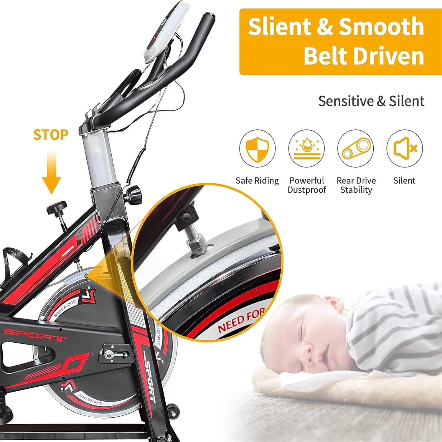 Exercise Stationary Bike 330 Lbs Weight Capacity, Spin Indoor Cycling Bike with LCD Monitor and Comfortable Seat Cushion for Home Gym Cardio Fitness Training