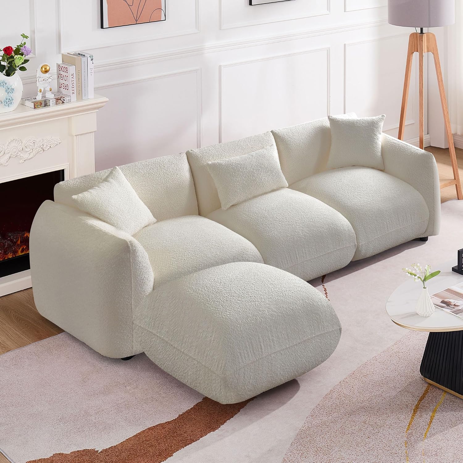102.3" Sectional Sofa, Modern Couch for Living Room with Moveable Ottoman, Comfy Upholstered Furniture for Living Room, Apartment, Studio, Office, Beige