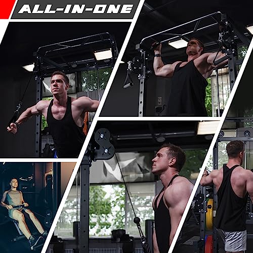 RitFit Multi-Function Squat Rack Power Cage PPC03 with Cable Crossover System, 1000LBS Capacity Power Rack and Packages with Optional Weight Bench, Barbell Weight Set, for Garage Workout & Home Gym