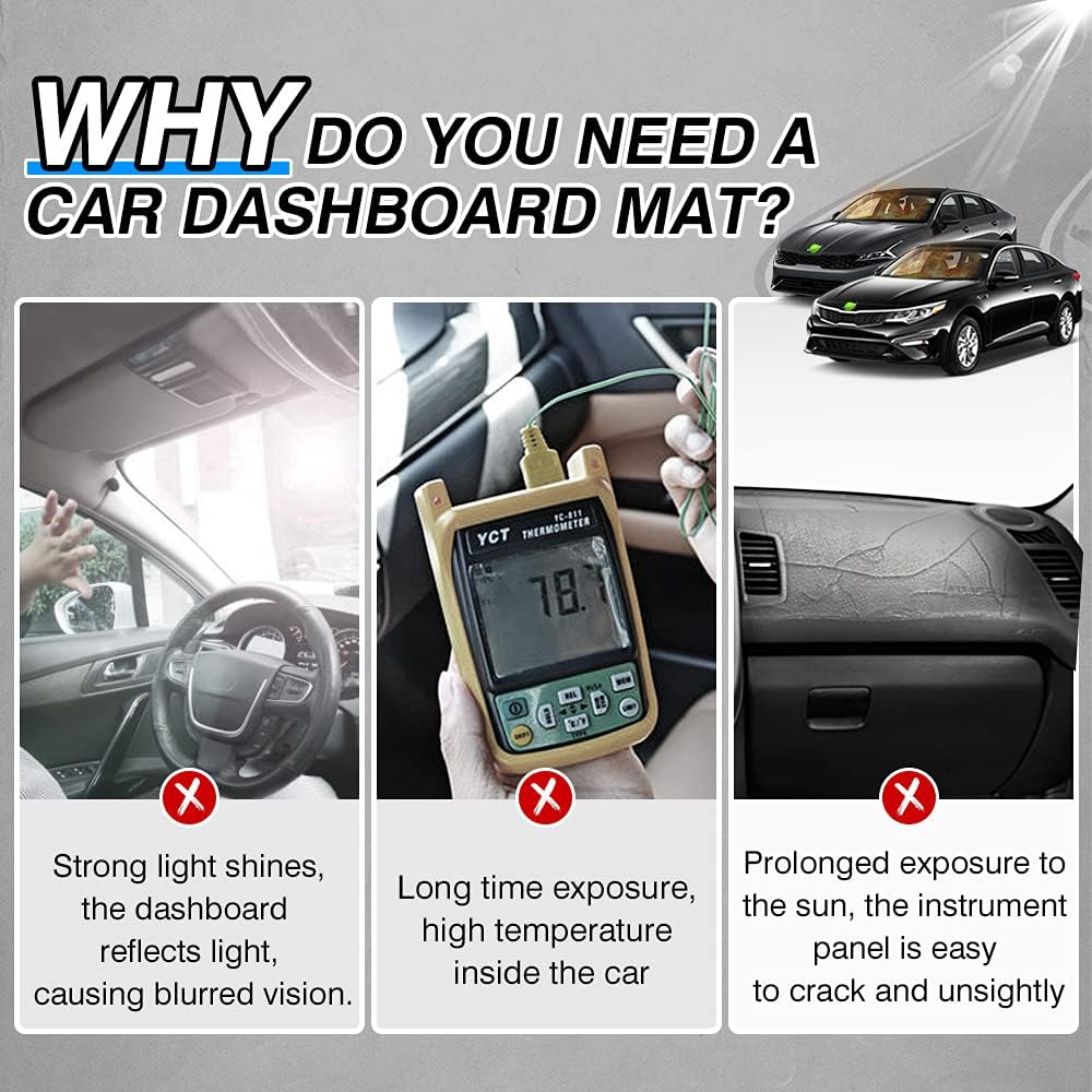 Cartist Custom Fit for Suede Dash Cover 2016 2017 2018 2019 2020 Kia Optima Dashboard Mat Non-Slip Dash Mat Pad Carpet Odorless Sunshade Glare UV Rays Protector Pack of 2