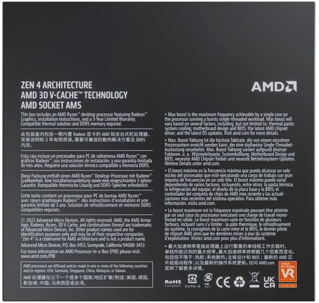 AMD Ryzen 7 7800X3D - Ryzen 7 7000 Series 8-Core Socket AM5 120W AMD Radeon Graphics Desktop Processor - 100-100000910WOF