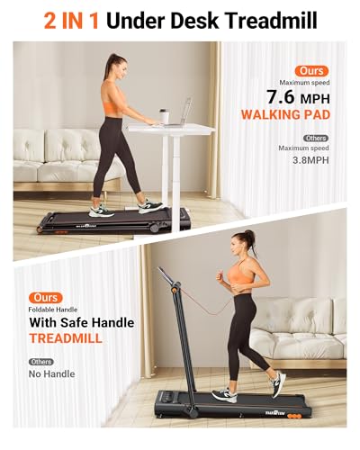 THERUN 2.5HP Treadmill, 2 in 1 Under Desk Walking Pad Treadmill, Electric Compact Space Folding Treadmill for Home Office with LED Touch Screen 0.6-7.6MPH Wider Running Belt, No Assembly Needed