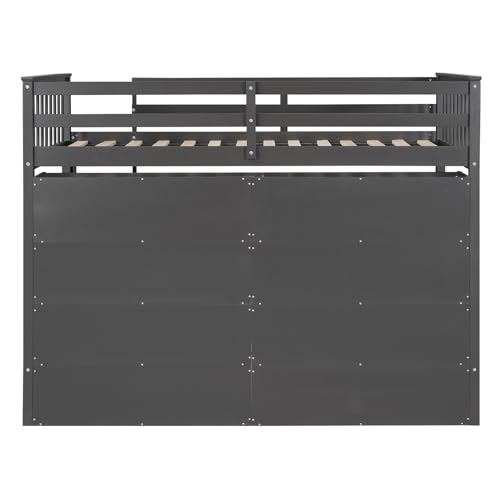 Modern Full Size Loft Bed with Cabinet and Bookshelf, Wood Loft Bed Frame with Built-in Desk and Wardrobe for Kids Teens Adults, Maximize Space (White-7.22)