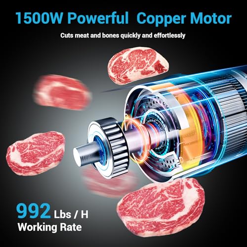 1500W Electric Meat Bone Saw Machine Commercial&Home Use Food Grade Cutter 0.6-5.9”Thickness, Butcher Band Saw Cutting Frozen Meat into Slice 20x15”Work Table for Chicken Fish Beef Bread