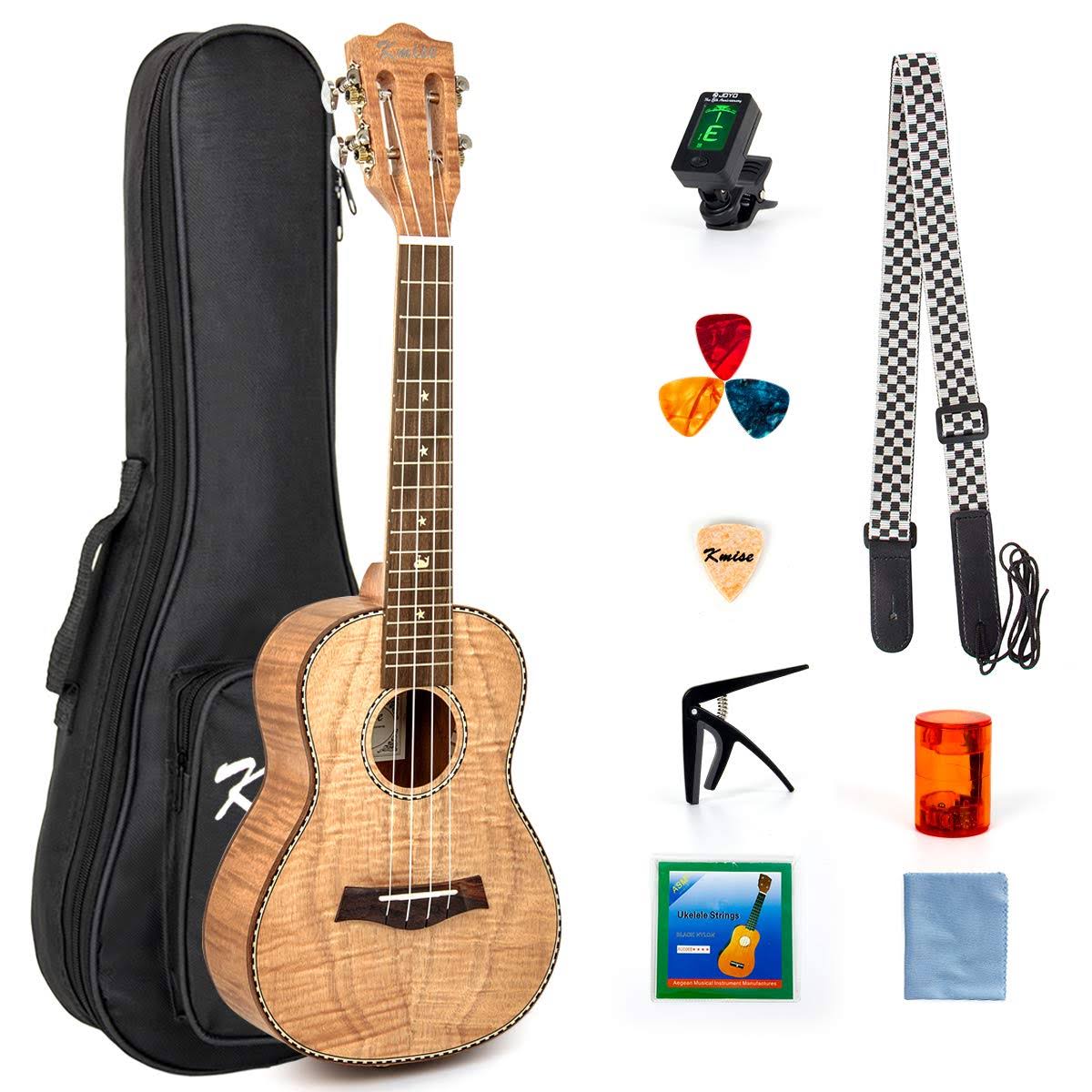 Kmise 26 inch Tenor Classical Ukulele Kit Tiger Flame Okoume Wood for Beginner and Professional Player