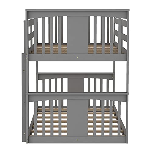Harper & Bright Designs Twin Over Twin Low Bunk Bed with Headboard and Footboard, Wooden Bunk Bed with Ladder, for Toddlers Kids Boys Girls - White