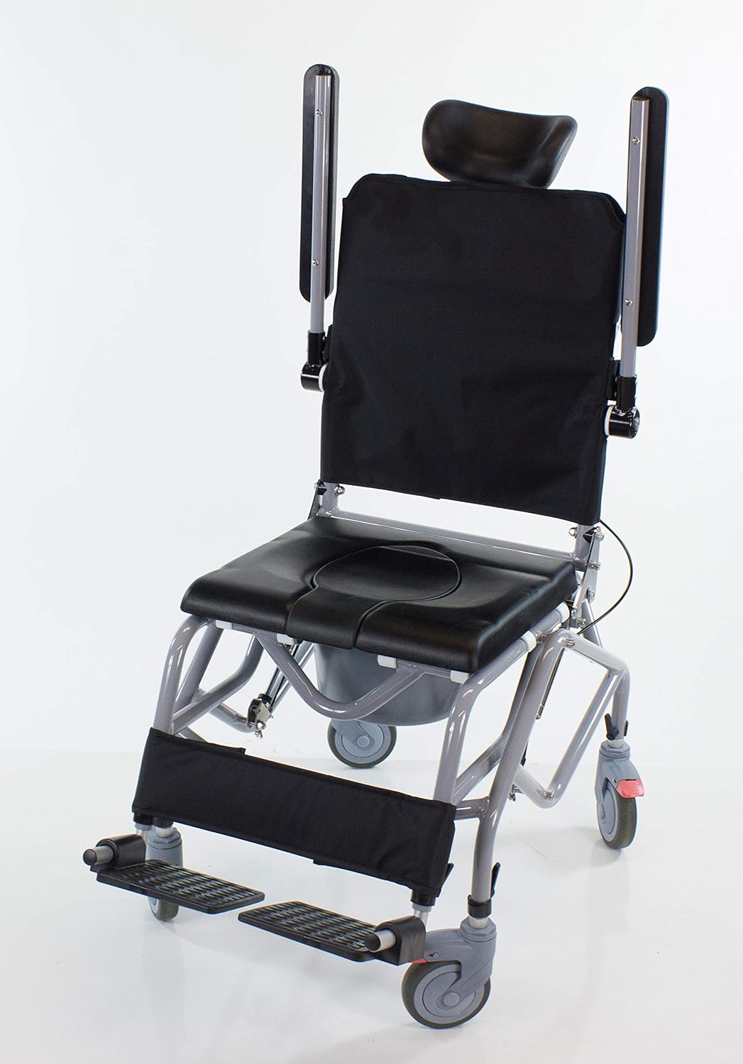 Professional Tilt-in-Space Reclining Shower/Commode Chair. Padded. Flip-up Arm and Foot Rests. Includes Locking Casters, Commode Pail and Adjustable Headrest. Total-Care 3-in-1 Multifunction Chair.