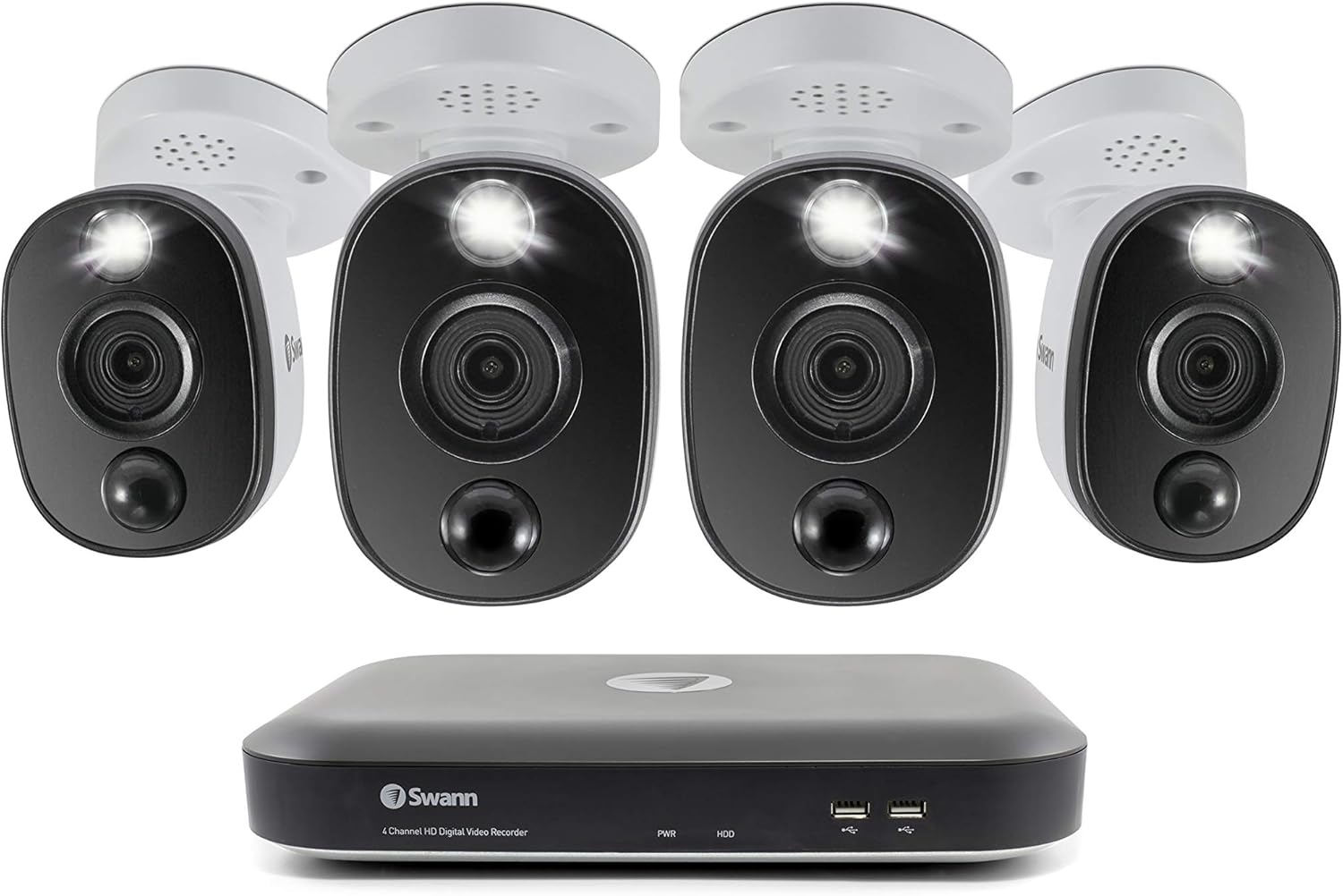 Swann 4 Channel 4 Camera DVR Security System, Wired Surveillance 4K HD DVR-5580 + 1TB HDD, Color Night Vision, Heat & Motion Sensing Warning Light, Alexa + Google, SWDVK-455804WL