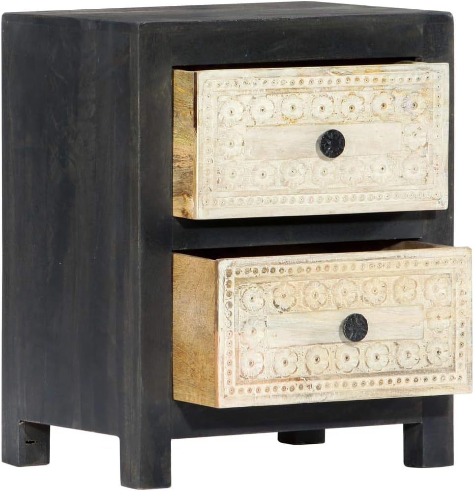Hand Carved Bedside Cabinet,Wooden Side Table,Storage Cabinet,Telephone Stand,Sofa Tables,Decorate The Furniture,for Bedroom,Gray 15.7"x11.8"x19.7" Solid Mango Wood