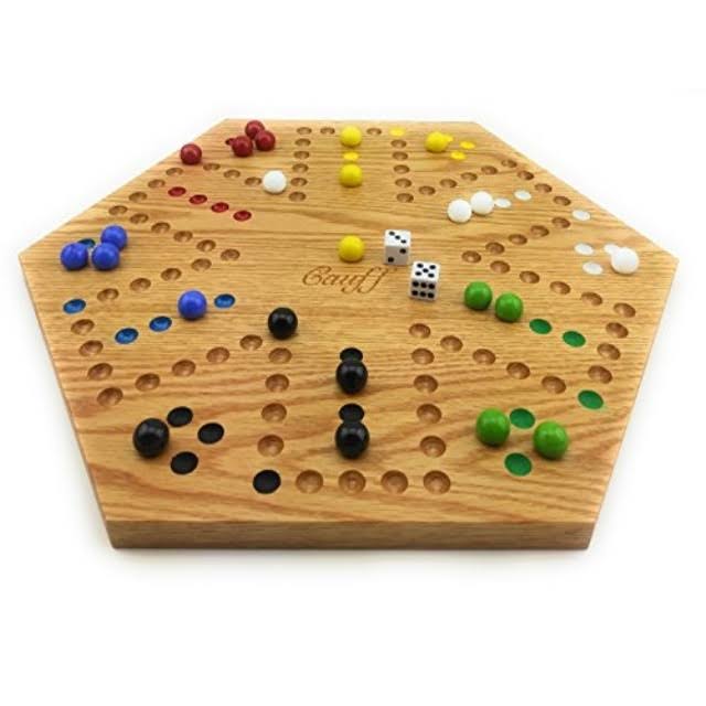 Cauff Solid Oak Double Sided Aggravation Marble Board Game Hand Painted 16 inch