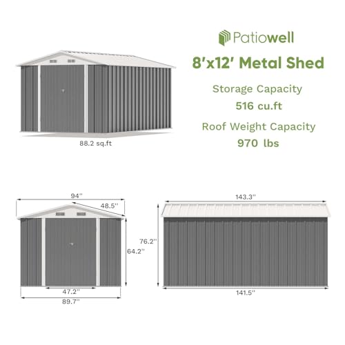 Patiowell 3 x 3 FT Outdoor Storage Shed,Small Garden Tool Storage Shed with Sloping Roof and Single Lockable Door, Outdoor Shed for Backyard Garden Patio Lawn, Grey