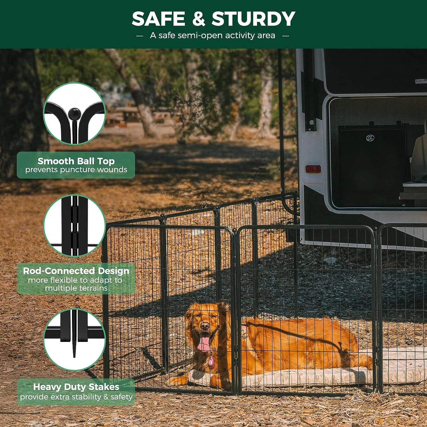 FXW Rollick Dog Playpen Outdoor, 16 Panels 40" Height Dog Fence Exercise Pen with Doors for Large/Medium/Small Dogs, Pet Puppy Playpen for RV, Camping, Yard