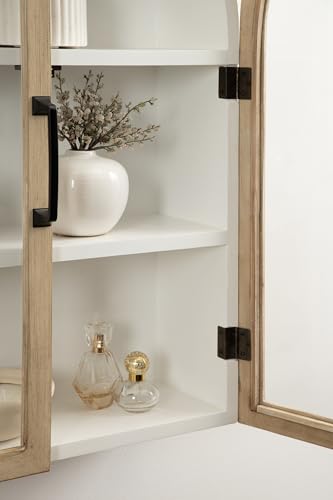 Kate and Laurel Arcott Modern Arch Wall Cabinet, 21 x 8 x 30, Natural Wood and White, Transitional Arched Cabinet for Use as Over-The-Toilet Storage or Living Room Storage Cabinet