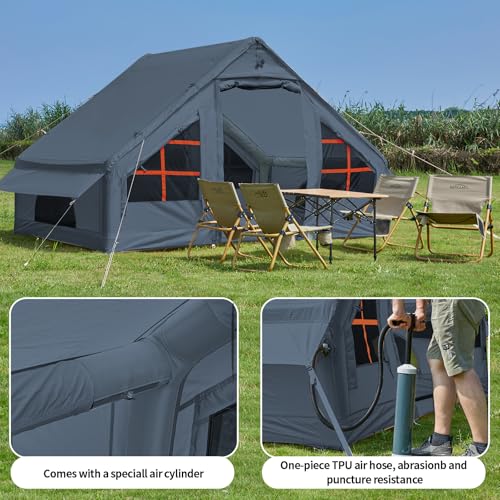 Inflatable Tent with Pump,4-6 Person Instant Glamping Camping Tents House, Easy Setup Blow Up Family Tents for 4 Seasons Waterproof Inflatable Tent for Camping with Mesh Windows.