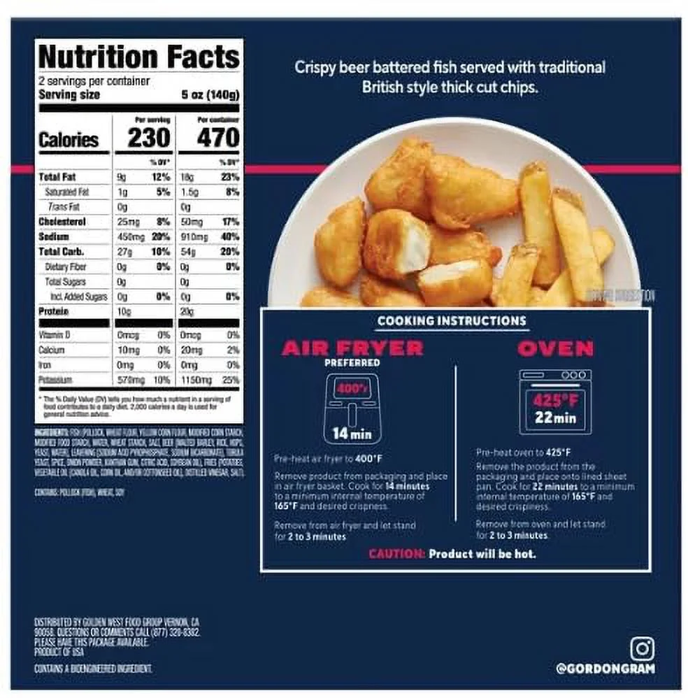 Gordon Ramsay Fish and Chips, Frozen Meals, 9.5oz - Pack of 10