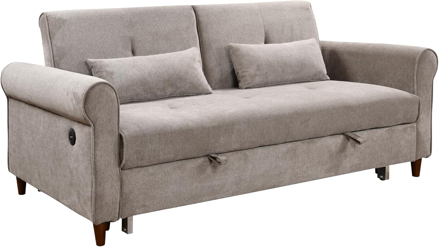 3 in 1 Convertible Sleeper Sofa Bed, Modern Fabric Loveseat Futon Sofa Couch with Pullout Bed,2 Pillows,Small Love Seat Lounge Sofa with Rolled Arm,USB Charging Port, Furniture for Living Room, Brown