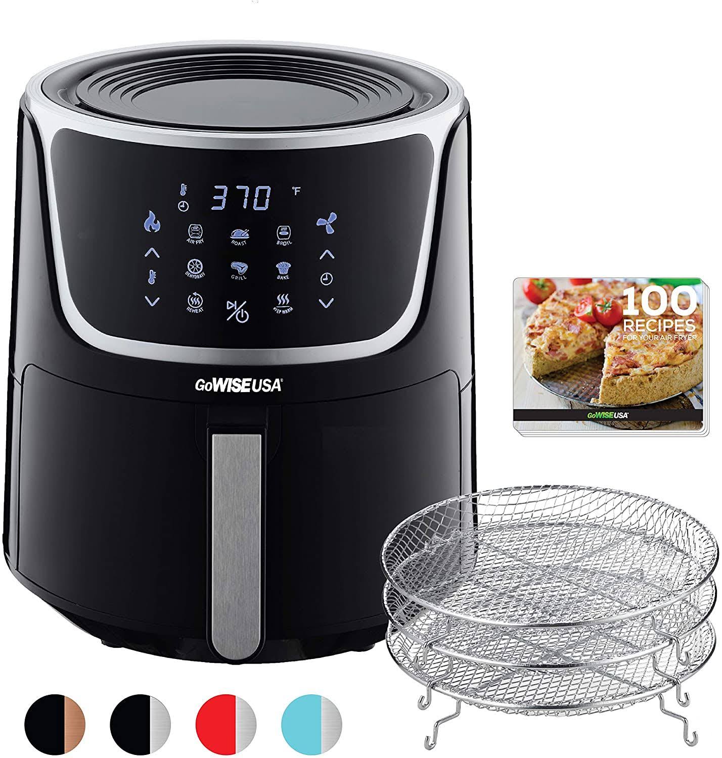 GoWISE USA Electric Air Fryer with Dehydrator - Black/Silver 7 qt