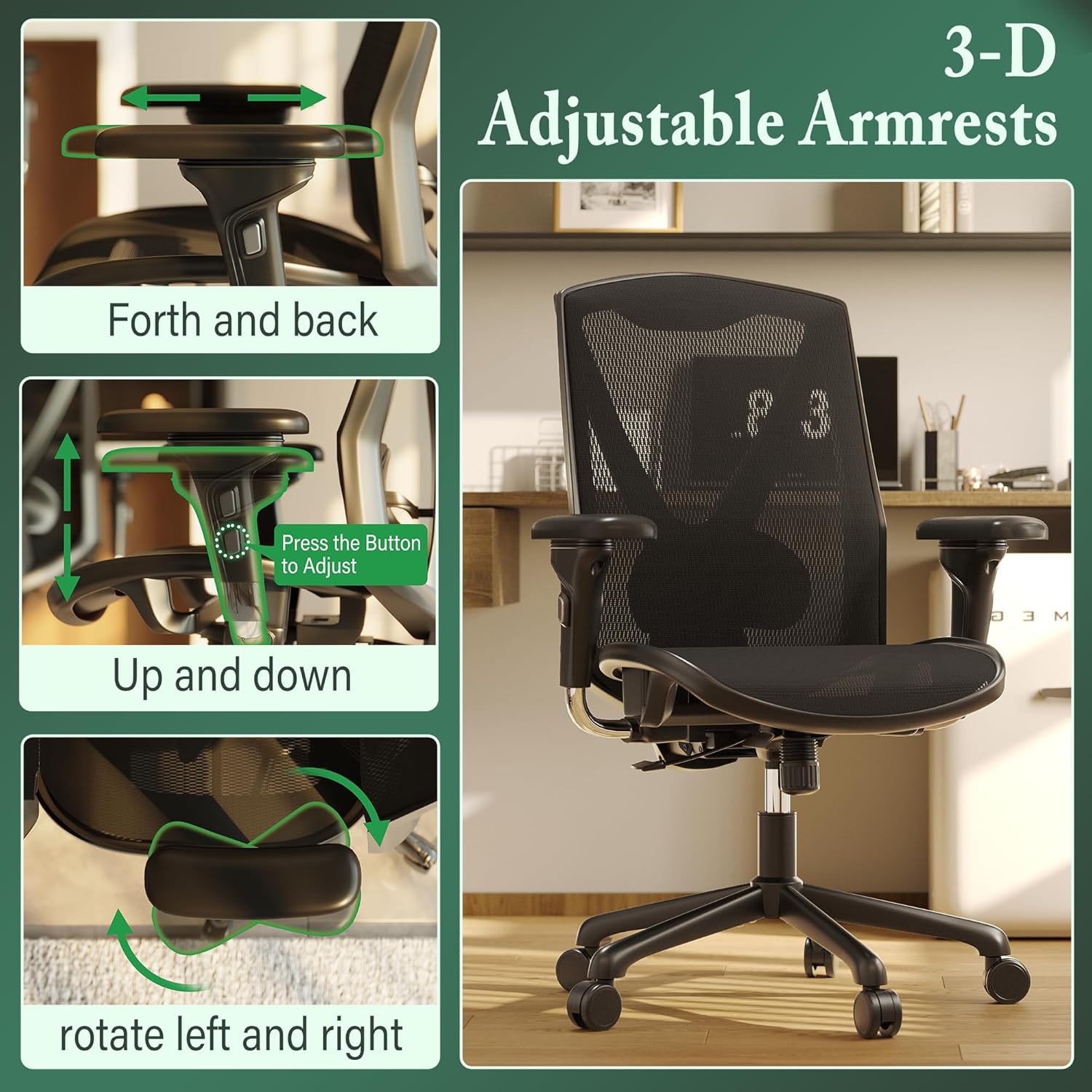 K095 Executive Office Chair,Big and Tall Ergonomic Office Desk Chair with Adjustable Lumbar Support,3-D Arms,High Back Home Office Chairs,Wide Seat and Tilt-Function,Swivel Mesh Office Chair
