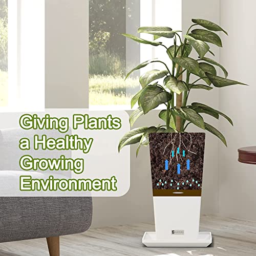 Elevens 2-Pack White Outdoor Planters 24 Inch, Plastic Square Tapered Planters for Indoor Outdoor Plants, Large Planters with Tray for Patio.