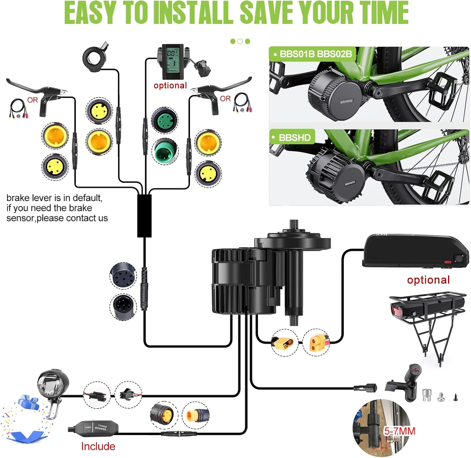 BAFANG BBS02 48V 750W Mid Drive Kits Mid Motor Ebike Conversion Kits with 42T Chainring Wheel and 800S Display(No Battery) Fit 68-73MM BB Size Bikes