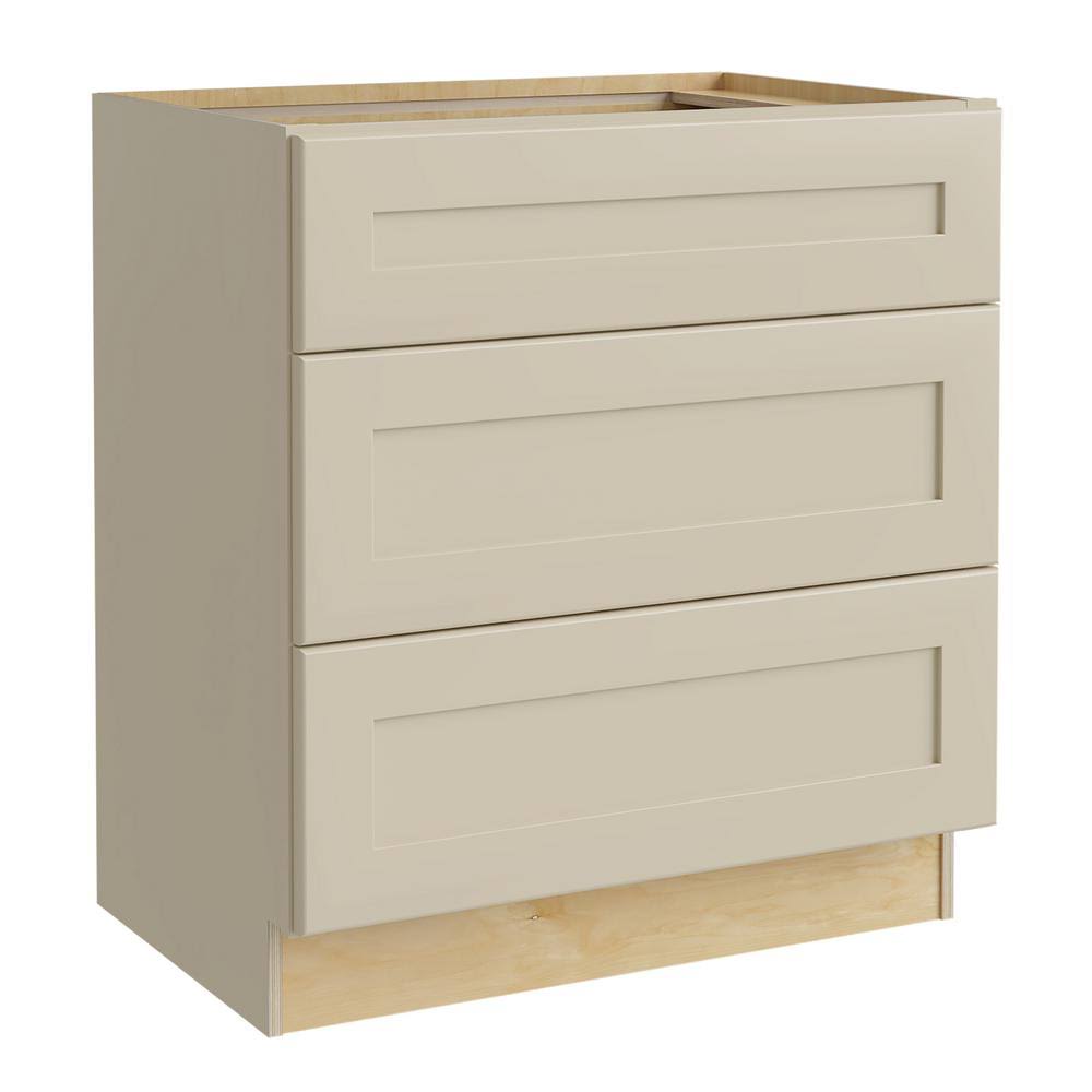 Home Decorators Collection Nashville Cream Painted Plywood Shaker Stock Assembled Base Kitchen Cabinet 3 Drawers (24 in. x 34.5