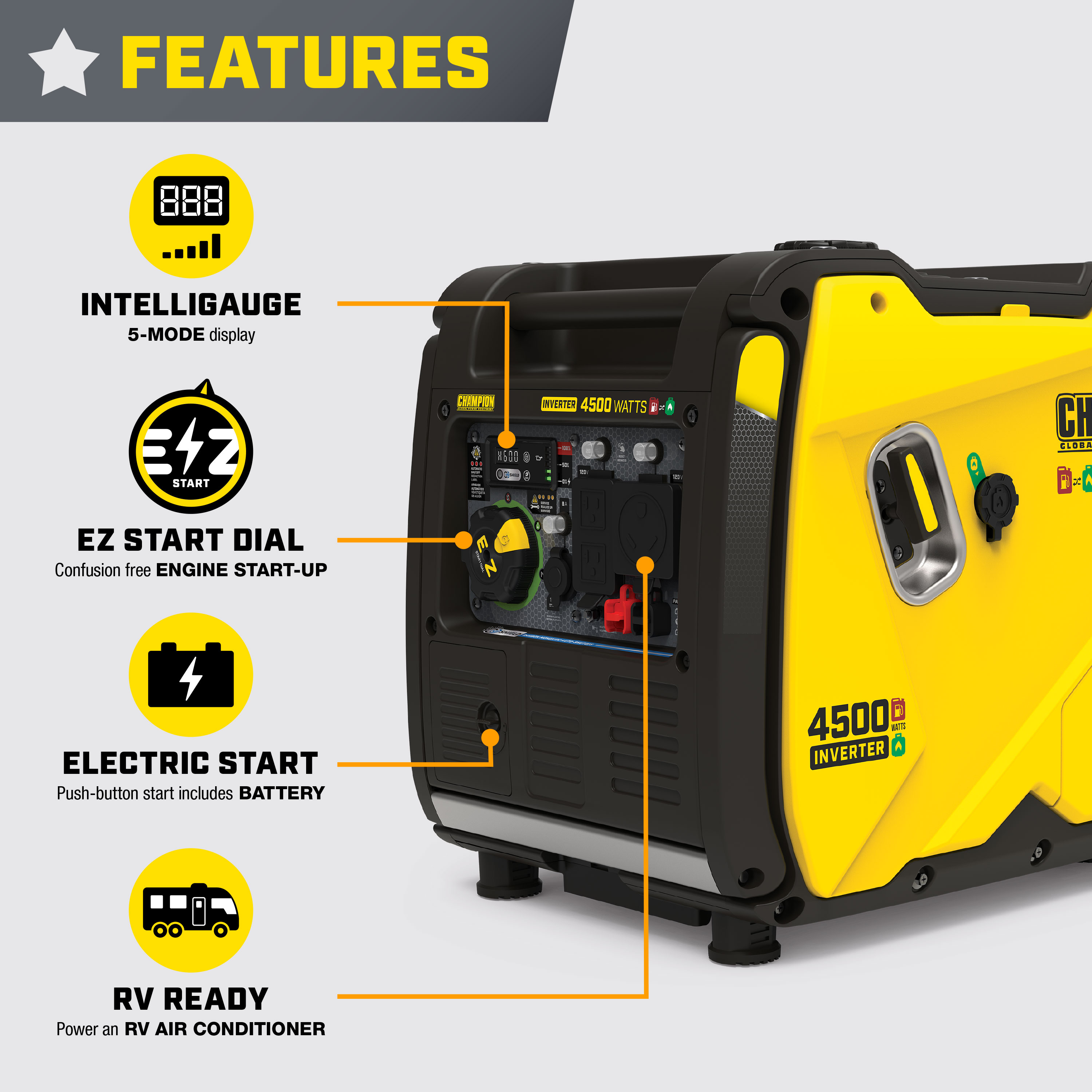 Champion Power Equipment 4500-Watt Portable Dual Fuel Inverter Generator with CO Shield