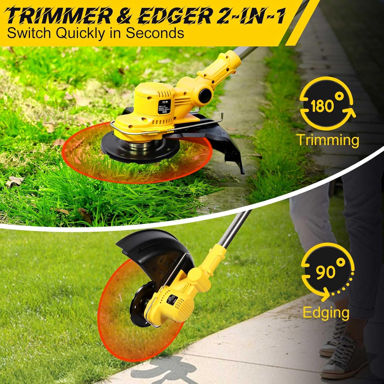 Weed Wacker Cordless, 4-in-1 Weed Eater Battery Powered, 21V Electric Weed Eater, with 2 x 4.0Ah Batteries, String Trimmer, for Lawn, Yard and Bush Trimming