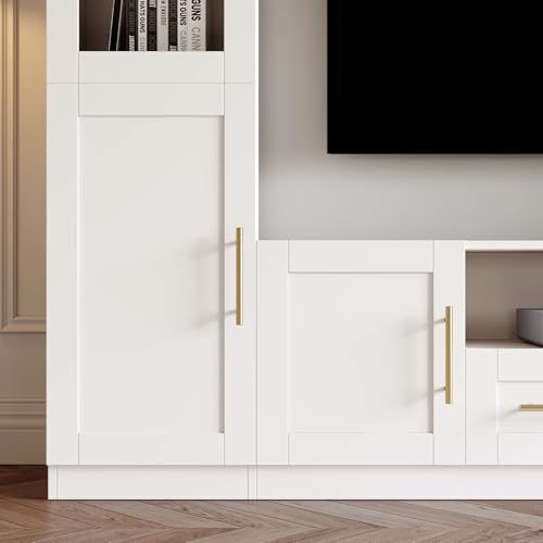 Entertainment Wall Unit, 4-Piece Large TV Stand Wall Unit Entertainment Center with Bookshelves & Storage, Wall Media Center with Shelves for TVs Up to 70", Media Console for Living Room, White