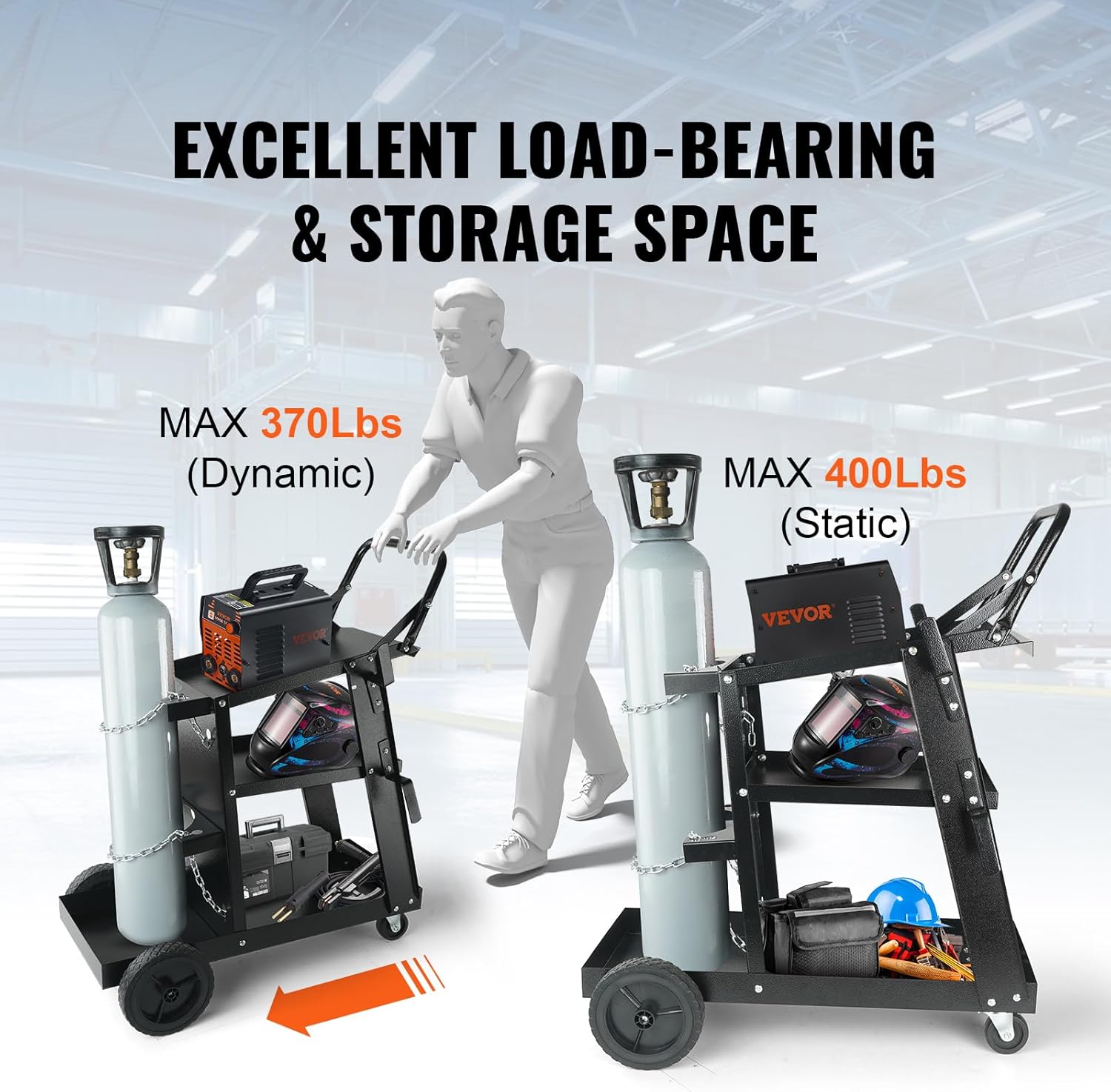 VEVOR MIG Welder, 3 in 1 270 Amp Welding Machine, 110 220V MIG TIG Arc Welder & Welding Cart, 3-Tier Welder Cart Heavy Duty with 400Lbs Static Weight Capacity
