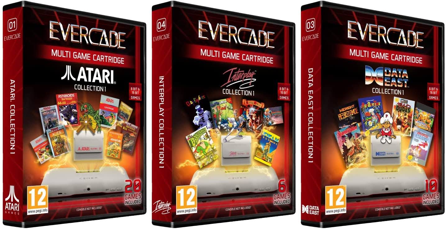 Evercade Premium Pack Includes 3 Cartridges Collections: Atari Volume 1, Interplay Volume 1 and Dataeast Volume 1 - Electronic G