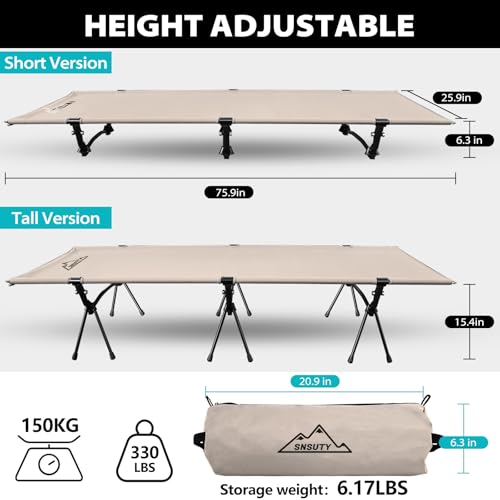 SUSNTY Camping cots for Adults,Ultralight Camping Cot with Leg Extenders,Portable Folding Camping cot,Backpacking Compact Tent Cot for Outdoor Camping, Hiking(Black)