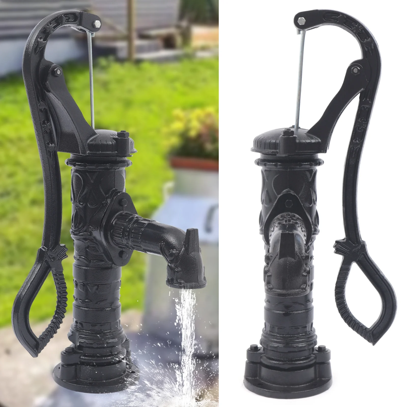 Miumaeov Hand Water Pump Cast Iron Well Water Pitcher Press Suction Outdoor Yard Ponds Garden 19.69ft Suction Range for Farm Irrigation Water Flowers
