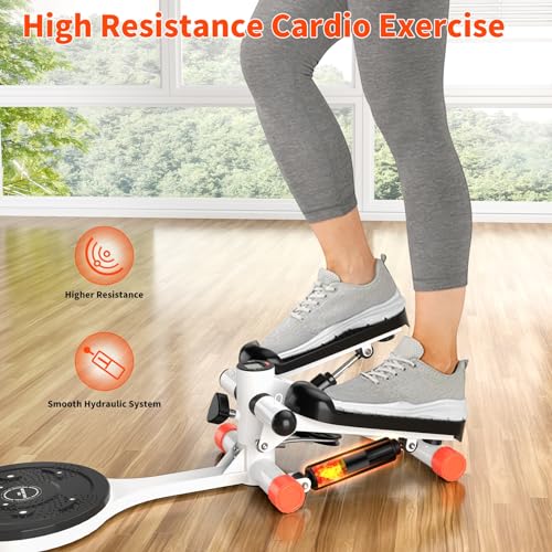 Mini Twist Stepper with Resistance Bands, Stepper Machine with 330LBS Weight Capacity, Mini Stepper with Adjustable Twist Table, LCD Monitor, for Full Body Workout,Smooth and Quiet