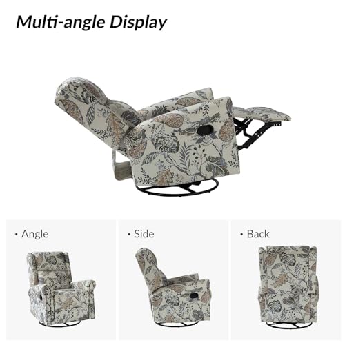 HULALA HOME Printed Fabric Set of 2 Manual Swivel Glider Recliner, Recliner Chair with Adjustable Backrest&Footrest, Wingback Rocker Recliner, Armchair Sofa 360 Degree Swivel for LivingRoom,BLK FLORAL
