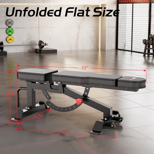 600LB Weight Training Bench, Adjustable Weight Bench for Total Body Workout, Stable Exercise Bench for Home Gym Strength Training,Incline Flat Decline Sit Up Bench for Full Body Fitness