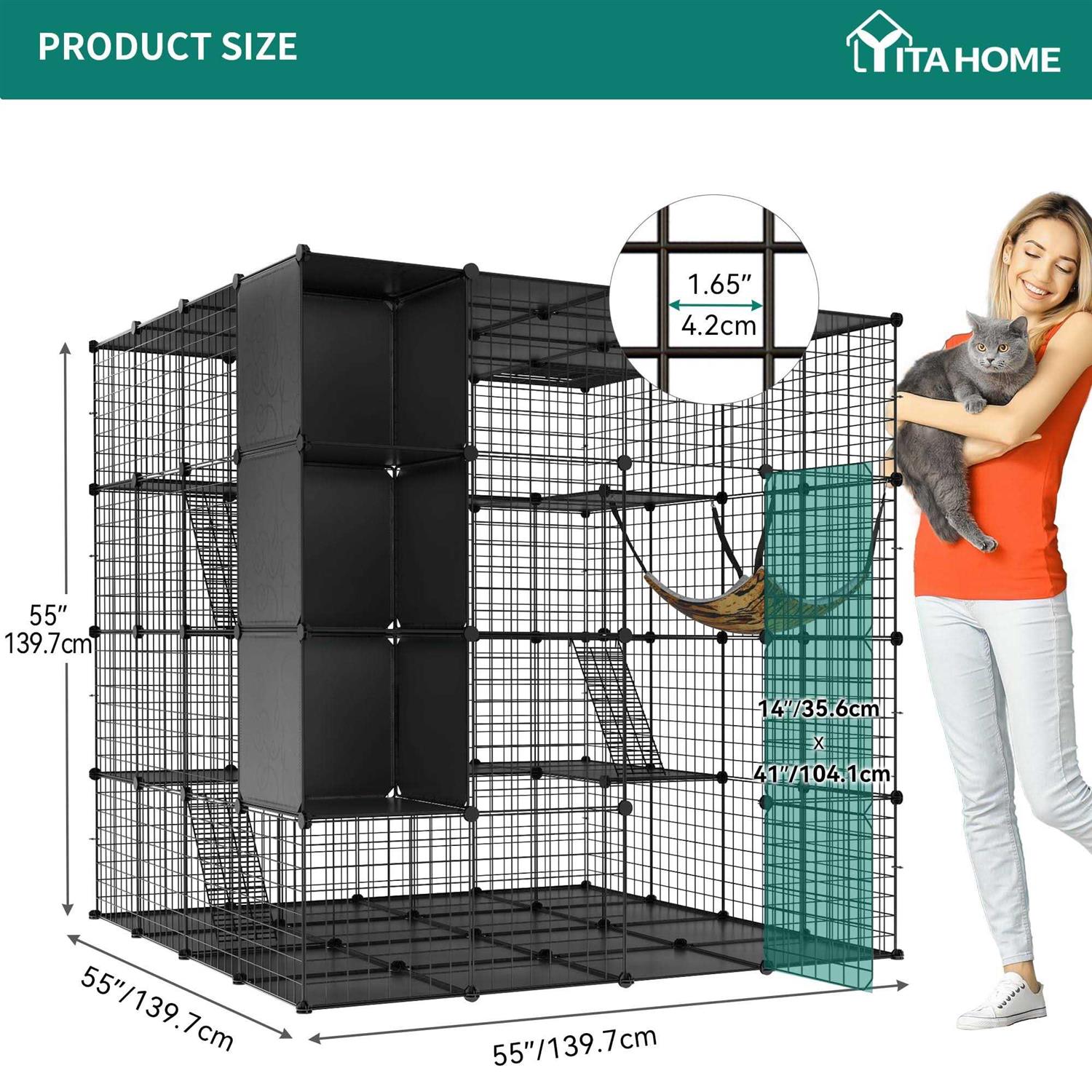 YITAHOME Cat Cage Indoor Large with Storage Cube DIY Catio Cat Enclosures Metal Cat Playpen with Hammock 1-4 Cats Tiers Cat - Pet Supplies online store
