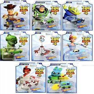 Hot Wheels Toy Story 4 - Complete Set of 8 Collectible Character Cars - Woody, Buzz Lightyear, Alien, Rex, Forky, Bo Peep, Duke