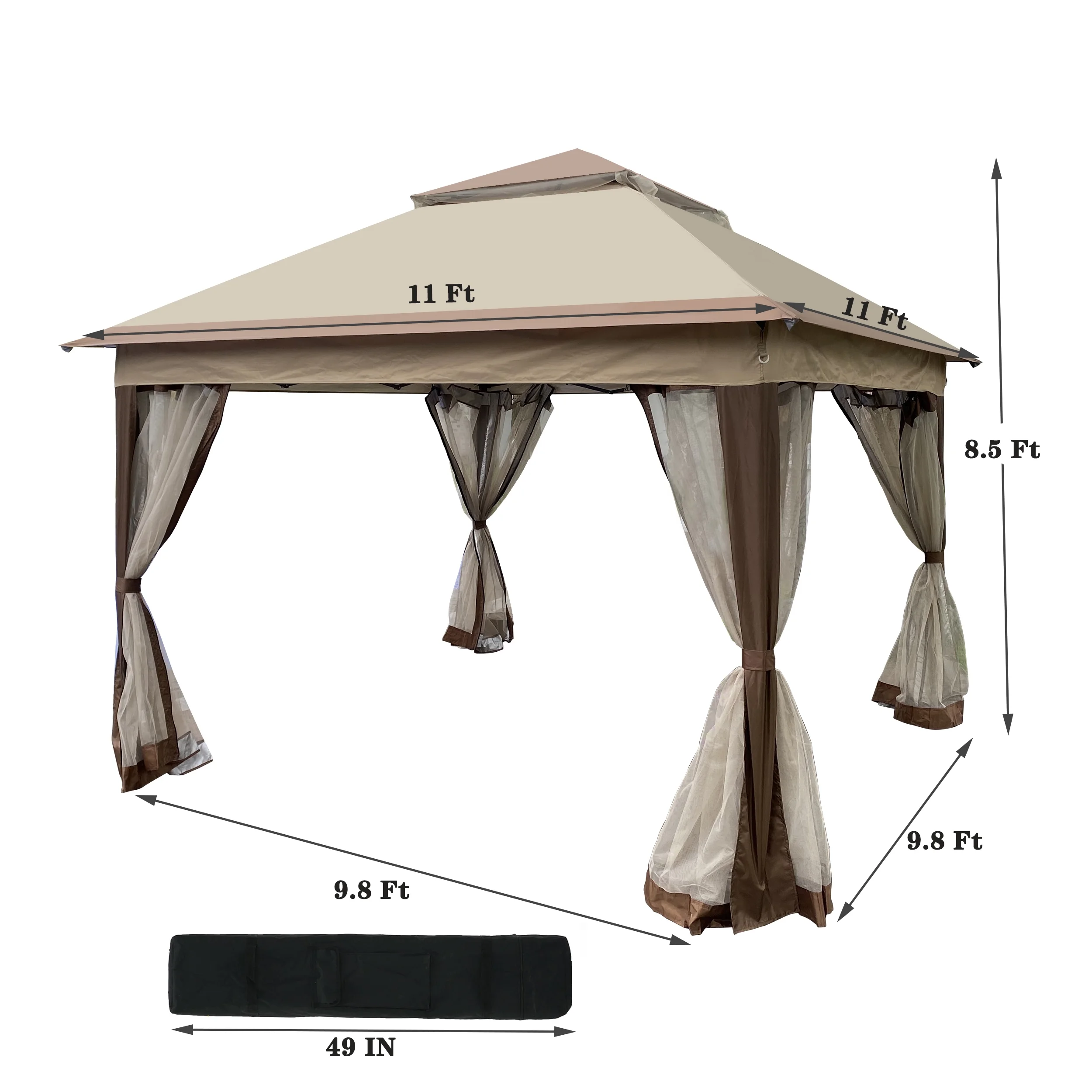 CoSoTower Outdoor 11X 11FT Pop Up Gazebo Canopy with Removable Zipper Netting, 2-Tier SoFT Top Event Tent, Suitable for Patio Backyard Garden Camping Area with 4 Sandbags, Coffee