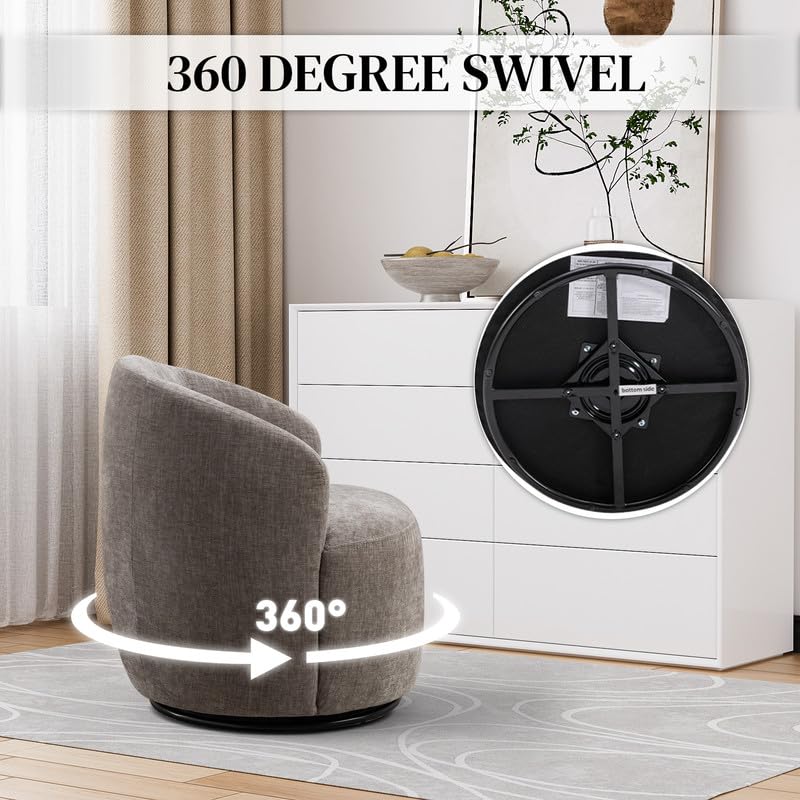 Swivel Barrel Chair Set of 2, 360 Degree Swivel Round Chair, Modern Upholstered Small Round Accent Arm Chairs,Chenille Living Room Barrel Chair, Suitable for Office (Mustard)