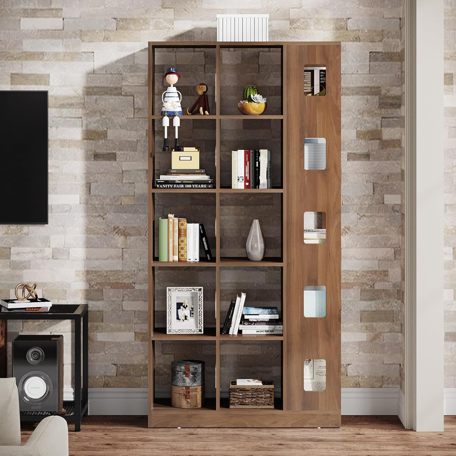 Tribesigns 15 Cube Bookcase, 5 Tier Wooden Storage Open Bookshelf, Freestanding Cube Storage Organizer Display Shelf for Living Room, Home Office, Bedroom (Brown)