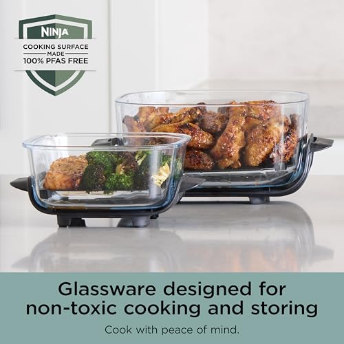 Ninja Crispi Air Fryer, Microwave, Freezer & Dishwasher Safe, Non Toxic Glass Portable Cooking System, 4 QT & 6 Cup Glass Containers with Storage Lids, Easy Meals, Air Fry, Bake, Green, FN101SG