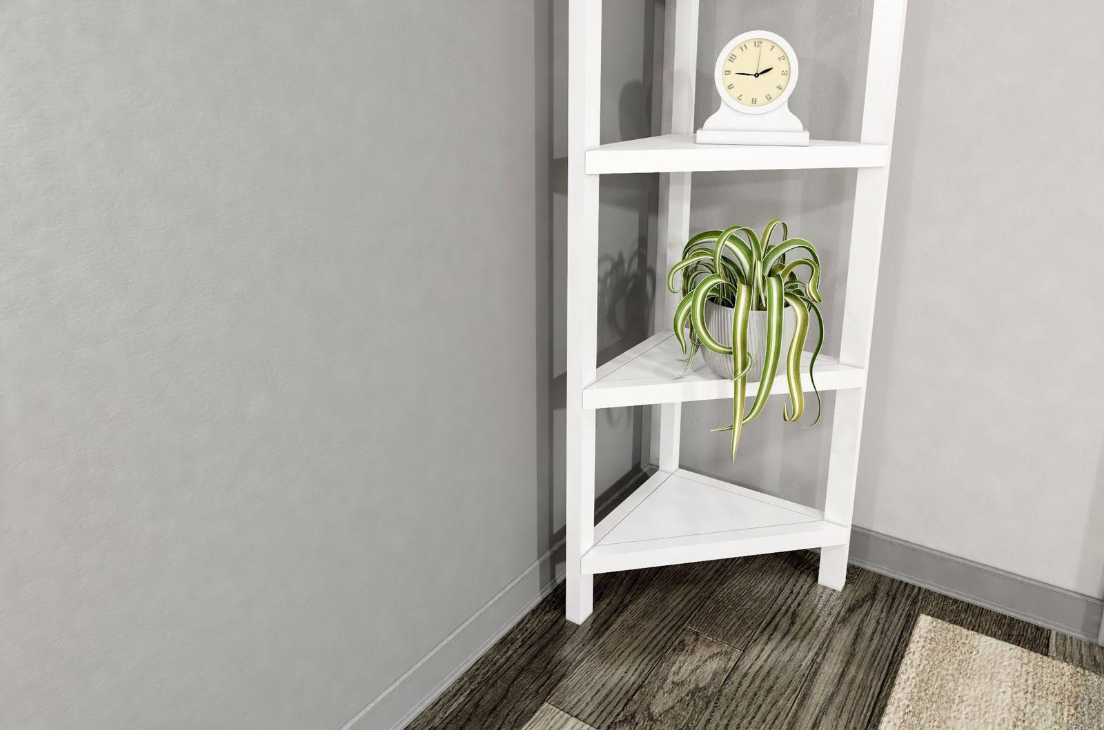 NewRidge Home Goods 5020-002 4-Tier Corner Wooden Bookcase White