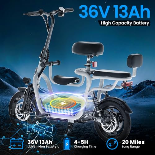 Adult Electric Scooter with Seat for Adults Power by 500W Motor, Electric Scooter Adults E Bike with 14" Pneumatic Tire and 20 Miles Range&17.4Mph, Electric Bicycle for Women/Man Pro (Silver)