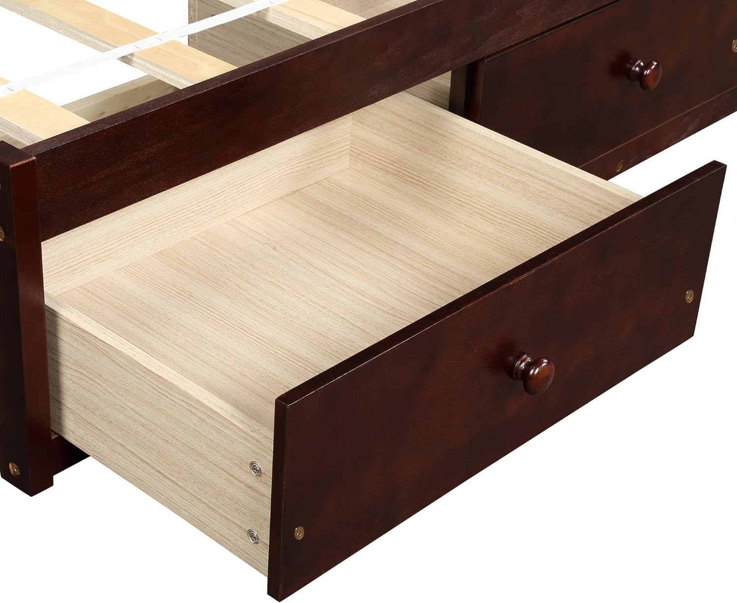 Storage Bed With 3 Drawers, Wood Platform Bed Frame With Storage Drawers, Bed Frame With Wood Slat Support, o Box Sprig eeded,Cherry