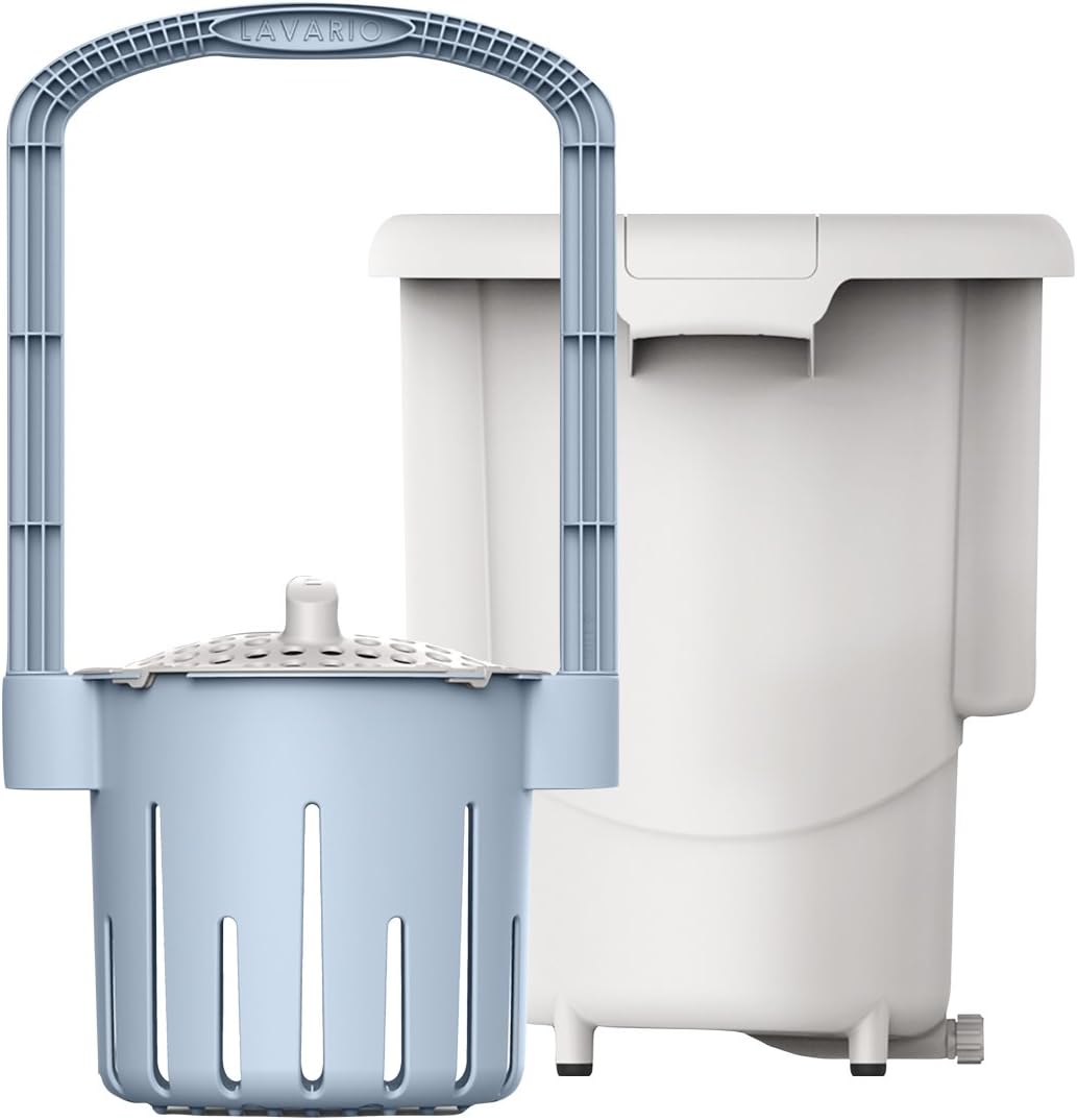 Lavario Portable Clothes Washer (Manual Non-Electric Portable Washing Machine for Camping, Apartments, RV’s, Delicates) (Blue & White) (Made in the USA)