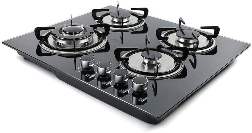 23'' Gas Stove Cooktop, 4 Burner Built-in Stove Tempered Glass LPG/NG Gas Cooktop Home Kitchen Hob Cooker Thermocouple Protection