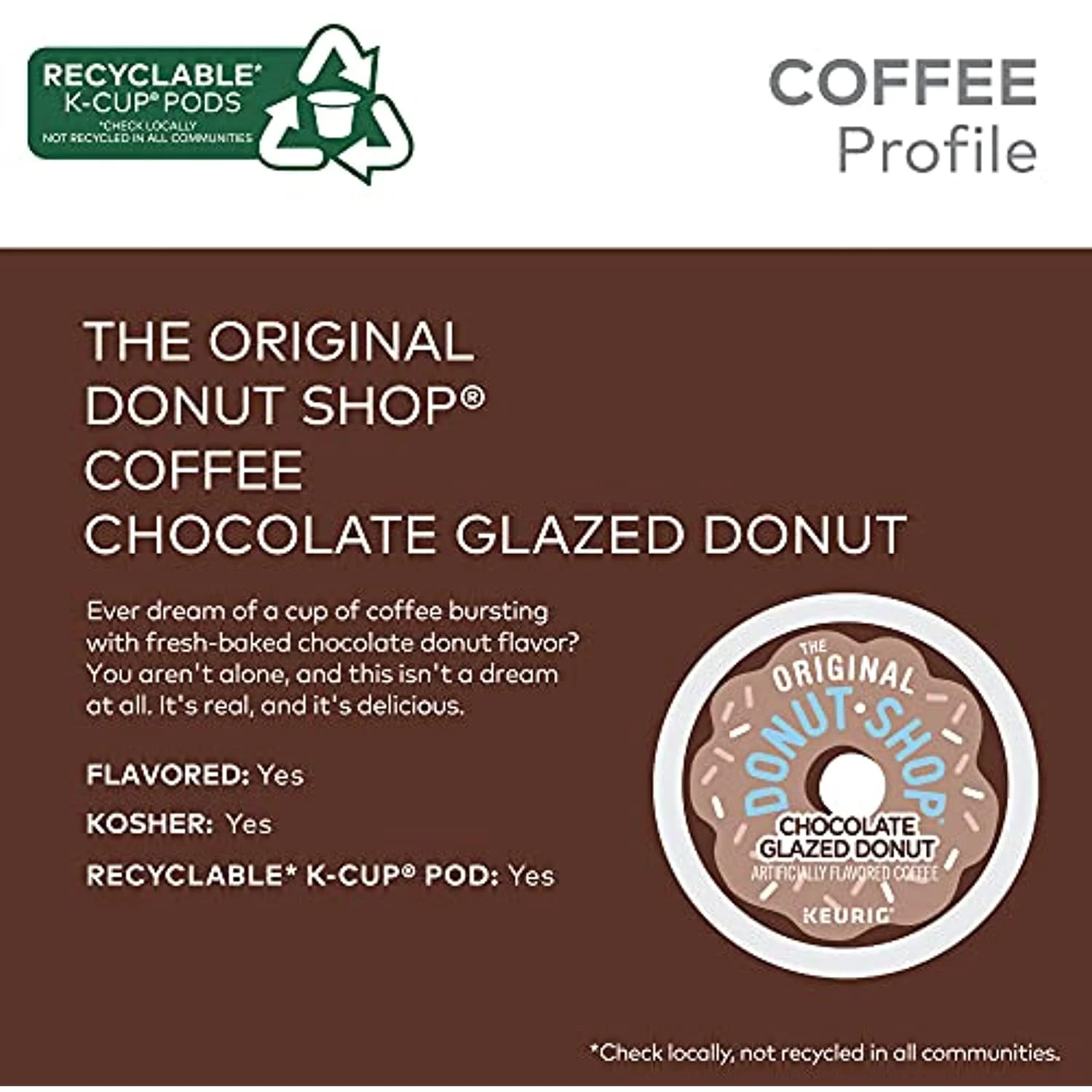 The Original Donut Shop Coffee Chocolate Glazed Donut Keurig Single-Serve K-Cup Pods, Medium Roast Coffee, 96 Count