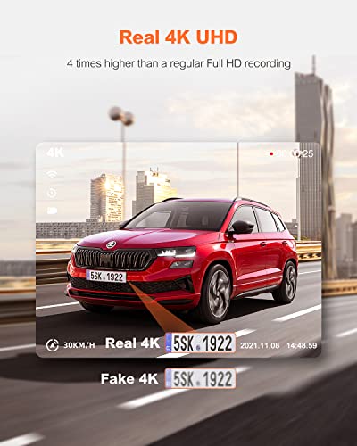 Dual Dash Cam 5G WiFi GPS, Real 4K+HDR 1080P Dash Cam Front and Rear, 3.3" Eye-Care Screen, Super HDR Night Vision, Parking Mode, Dash Camera for Cars with App, G-Sensor, Support 512GB Max